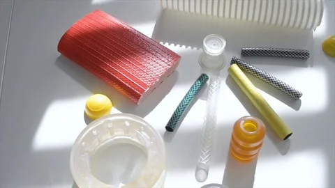 Rubber pipes, hoses, plastic insulation rubber tape electrical tape Stock Footage 127876505