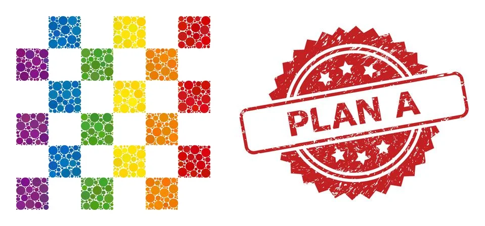 Rubber Plan A Stamp and Rainbow Chess Board Collage Stock Illustration