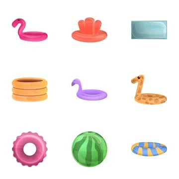 Rubber pool ring icon set, cartoon style Illustrazione stock