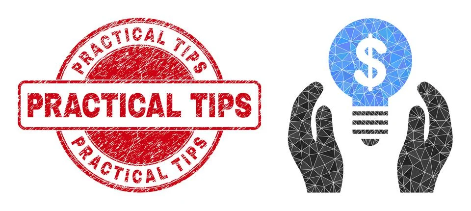 Rubber Practical Tips Round Watermark and Dollar Bulb Care Hands Lowpoly Icon Stock Illustration