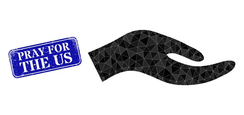Rubber Pray for the Us Seal and Petition Hand Lowpoly Icon Stock Illustration