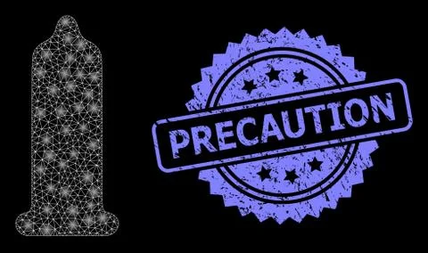 Rubber Precaution Stamp and Bright Web Net Condom with Light Spots Stock-Illustration