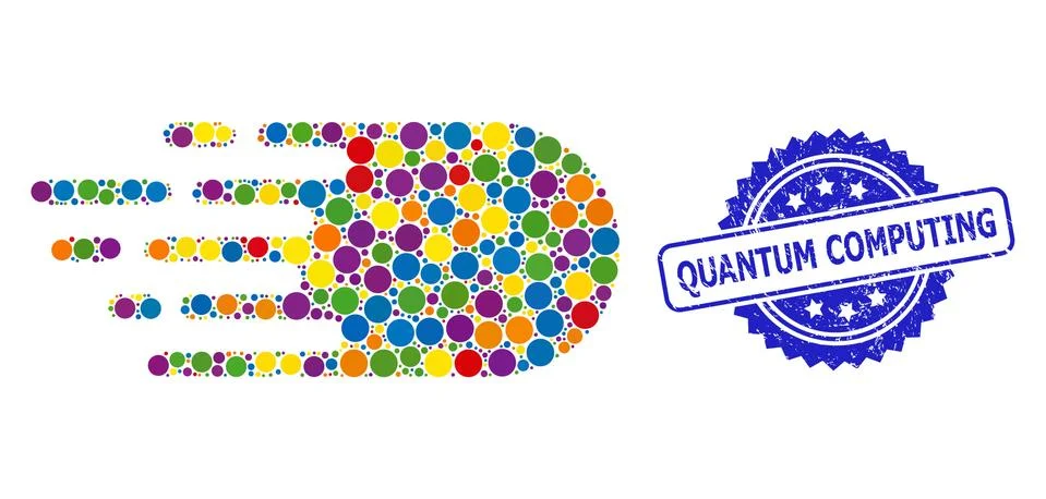 Rubber Quantum Computing Seal and Colorful Mosaic Electron Flight Stock Illustration