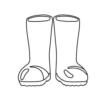 Rubber rain boots in a front view outline doodle sketch. Vector illustration Stock Illustration