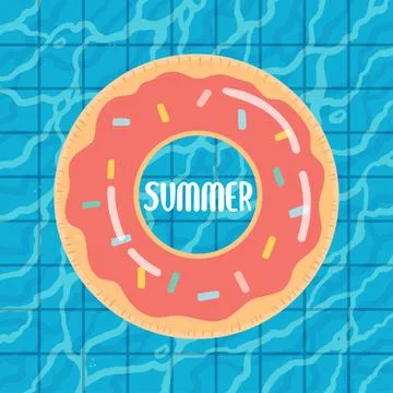 Rubber ring floating on water in pool, vector Stock Illustration