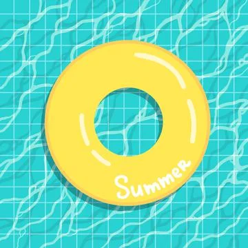 Rubber ring floating on water in pool, vector Stock Illustration