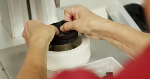 Rubber Ring on Measuring Stand with Dial Gauge, Calibration Lab, Close Up Stock Footage 340731303