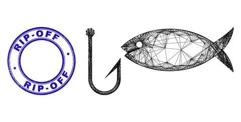 Rubber Rip-Off Badge and Linear Irregular Mesh Fishing Icon Stock Illustration