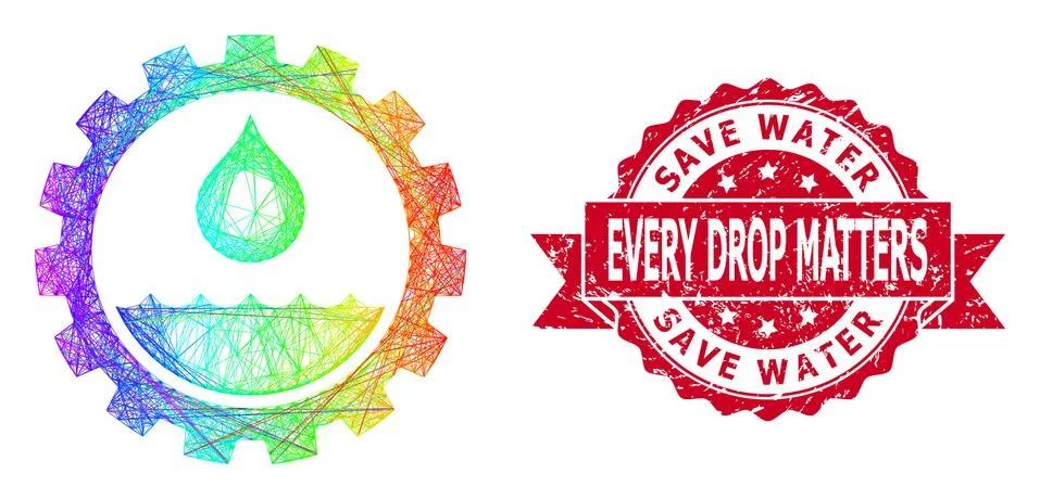 Rubber Save Water Every Drop Matters Stamp Seal and Bright Hatched Water Service Stock Illustration