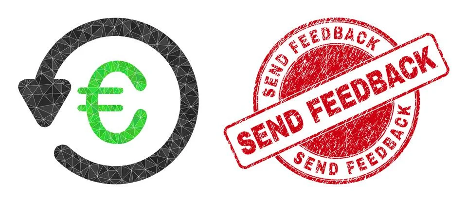 Rubber Send Feedback Round Stamp and Euro Chargeback Low-Poly Icon Ilustración de archivo