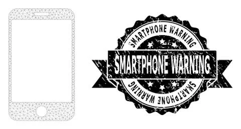 Rubber Smartphone Warning Ribbon Seal and Mesh Network Smartphone Stock Illustration