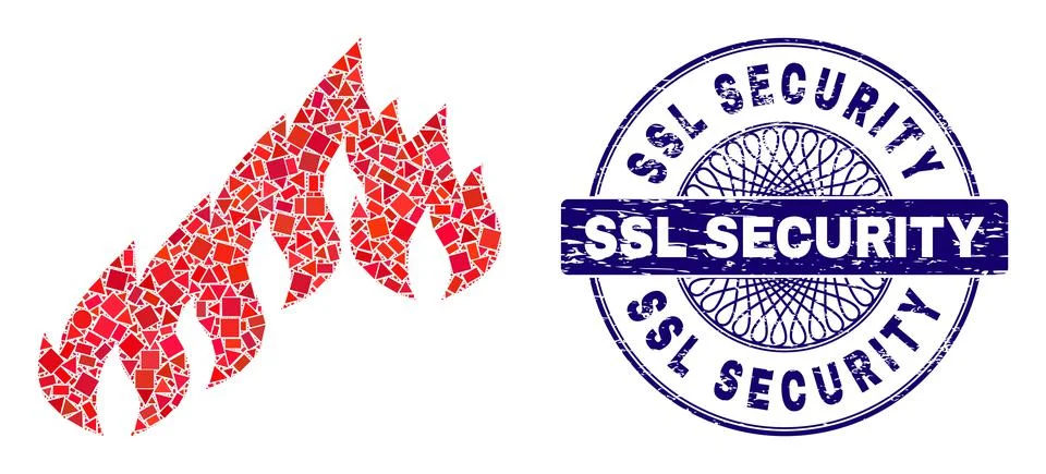 Rubber SSL Security Stamp Seal and Geometric Firewall Mosaic Stock Illustration