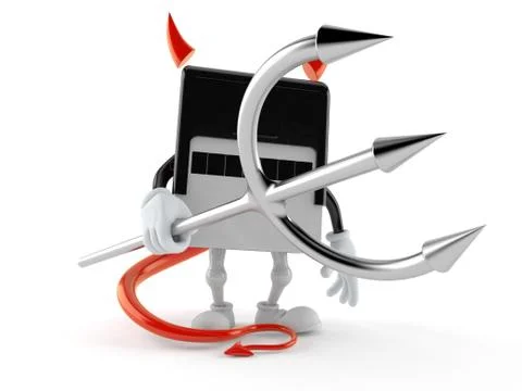 Rubber stamp character with devil horns and pitchfork Stock Illustration