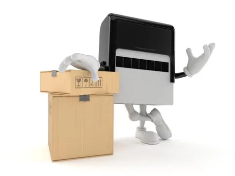 Rubber stamp character with stack of boxes Illustrazione stock