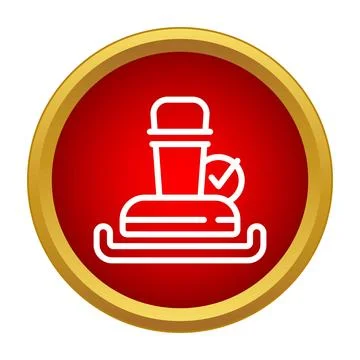 Rubber stamp with checkmark on round red icon Stock Illustration