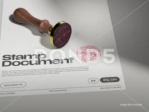 Rubber Stamp on Document Mockup – A4 Paper with Seal PSD Template