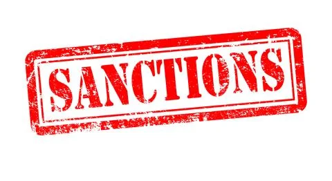 Rubber stamp with "Sanctions" text effect symbolizing trade Stock Illustration