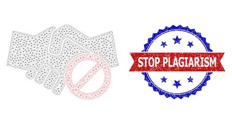 Rubber Stop Plagiarism Round Rosette Bicolor Seal and Mesh Wireframe Avoid Stock Illustration