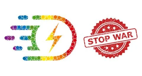 Rubber Stop War Stamp and Bright Colored Electric Voltage Mosaic Stock Illustration