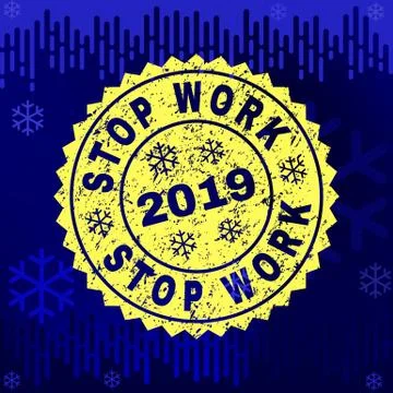 Rubber STOP WORK Stamp Seal on Winter Background Stock Illustration