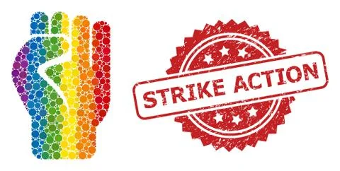 Rubber Strike Action Stamp and Rainbow Clenched Fist Collage Stock Illustration