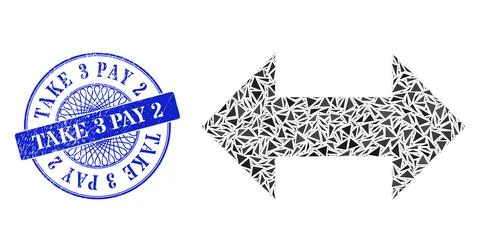 Rubber Take 3 Pay 2 Stamp Seal and Triangle Horizontal Exchange Arrows Mosaic Stock Illustration