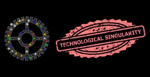 Rubber Technological Singularity Stamp and Net Clock Cog with Lightspots イラスト素材
