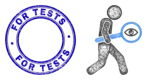 Rubber For Tests Badge and Network Irregular Mesh Zoom Glass Auditor Icon 스톡 일러스트