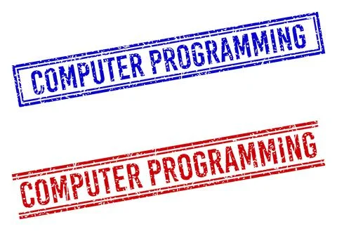 Rubber Textured COMPUTER PROGRAMMING Stamps with Double Lines Stock Illustration