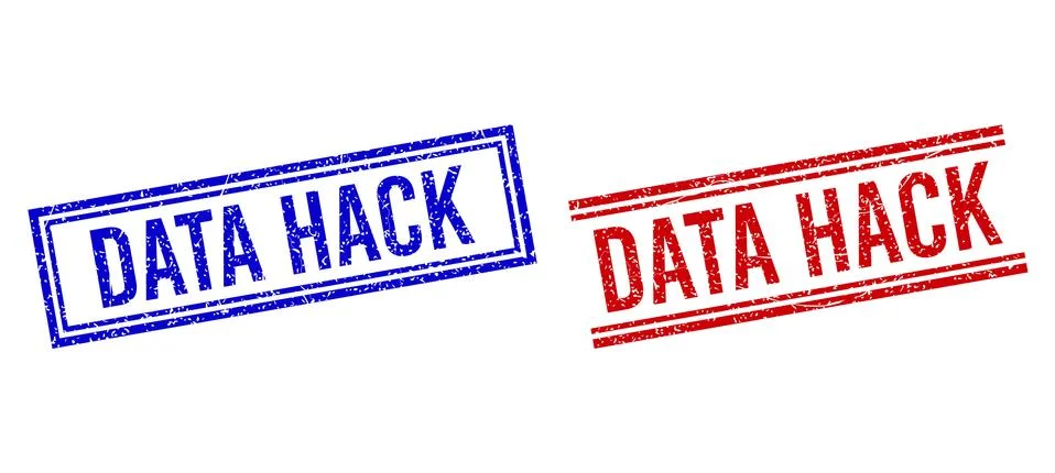 Rubber Textured DATA HACK Stamps with Double Lines Stock Illustration