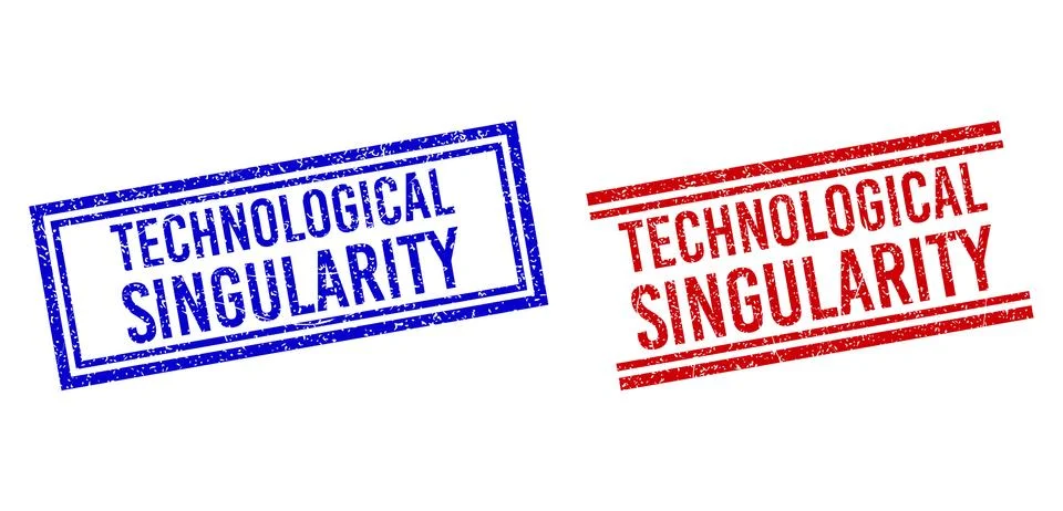 Rubber Textured TECHNOLOGICAL SINGULARITY Stamp Seals with Double Lines Stock Illustration