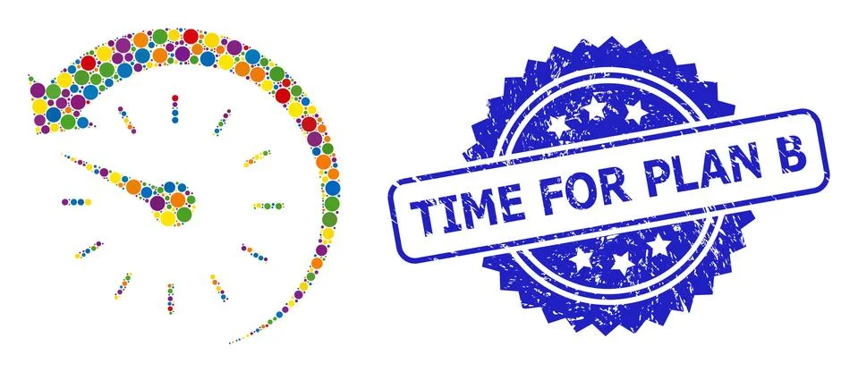 Rubber Time for Plan B Stamp Seal and Colored Mosaic Time Backward イラスト素材