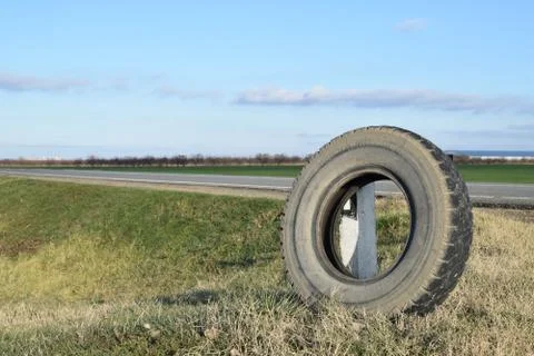 Rubber tire of a wheel at the intersection Stock Photos