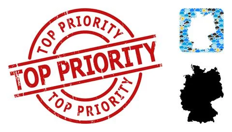 Rubber Top Priority Badge and Hole Weather Mosaic Map of Germany Stock Illustration