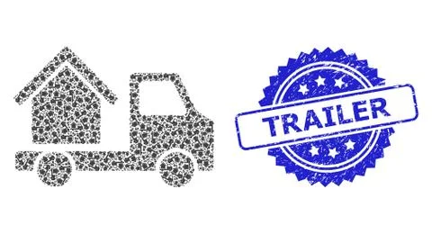 Rubber Trailer Watermark and Recursion House Trailer Icon Mosaic 스톡 일러스트