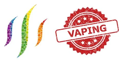 Rubber Vaping Stamp and Bright Colored Vapor Collage Stock Illustration