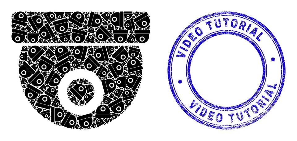 Rubber Video Tutorial Watermark and CCTV Camera Recursive Collage of Self Icons Illustrazione stock