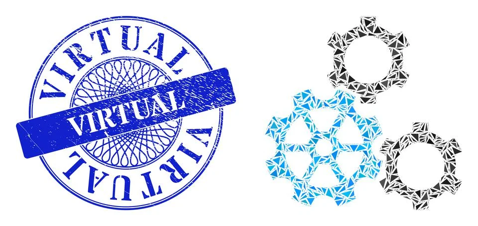 Rubber Virtual Stamp and Triangle Gears Mosaic Illustrazione stock