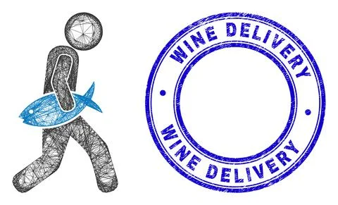 Rubber Wine Delivery Watermark and Net Irregular Mesh Fish Courier Icon イラスト素材