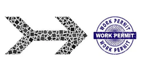 Rubber Work Permit Stamp and Geometric Arrow Right Mosaic イラスト素材
