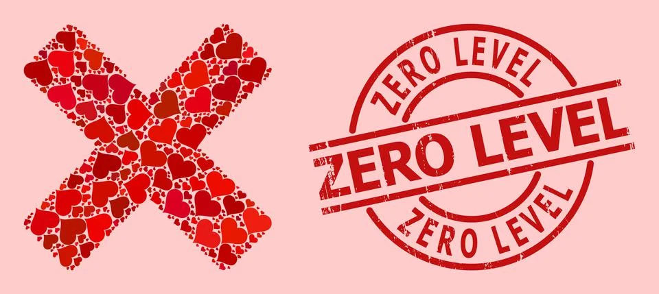 Rubber Zero Level Seal and Red Love Reject Cross Mosaic Ilustração Stock