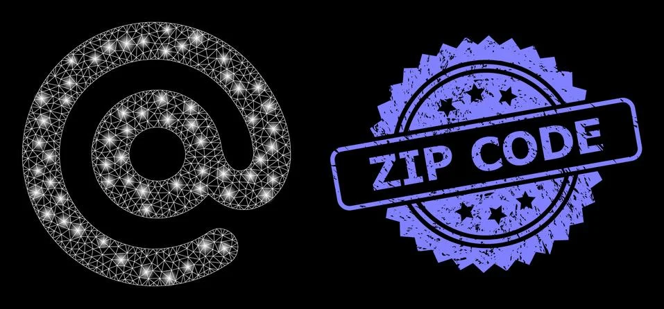 Rubber Zip Code Stamp and Bright Web Net Email Symbol with Glare Spots Stock-Illustration