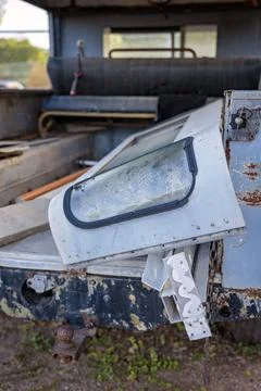 Rubbish In The Back Of An Old Rusting Car Stock Photos