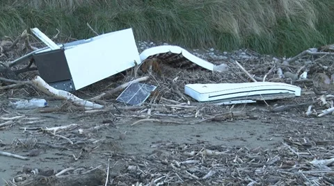Rubbish on beach Stock Footage 7176171