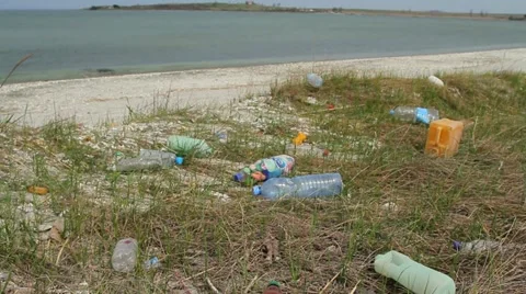 Rubbish in the Beach Stock Footage 22038180