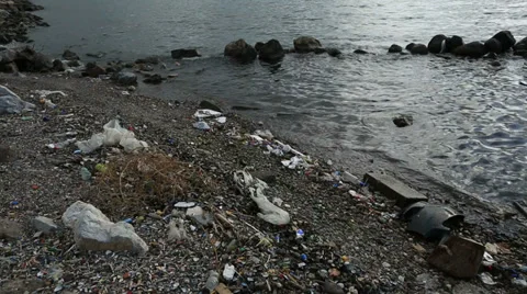 Rubbish at the beach Stock Footage 34298927