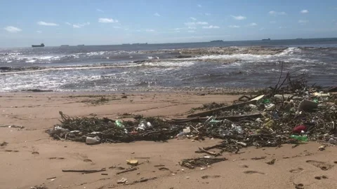 Rubbish on a beach Stock Footage 323369402