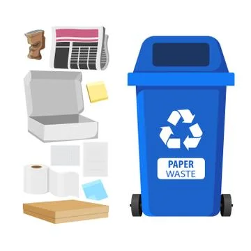 Rubbish bin for recycling different types of waste. Garbage container for paper Stock Illustration