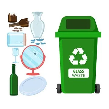 Rubbish bin for recycling different types of waste. Garbage container for glass Stock Illustration