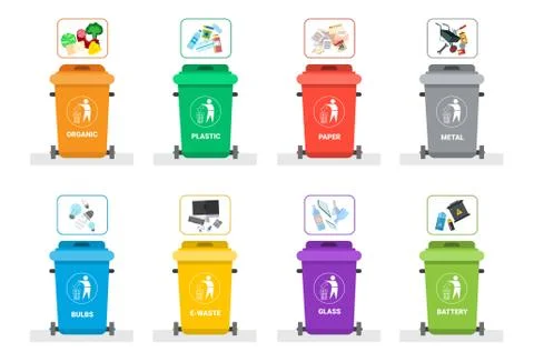 Rubbish Container For Sorting Waste Icon Set Recycle Garbage Concept Logo Stock Illustration
